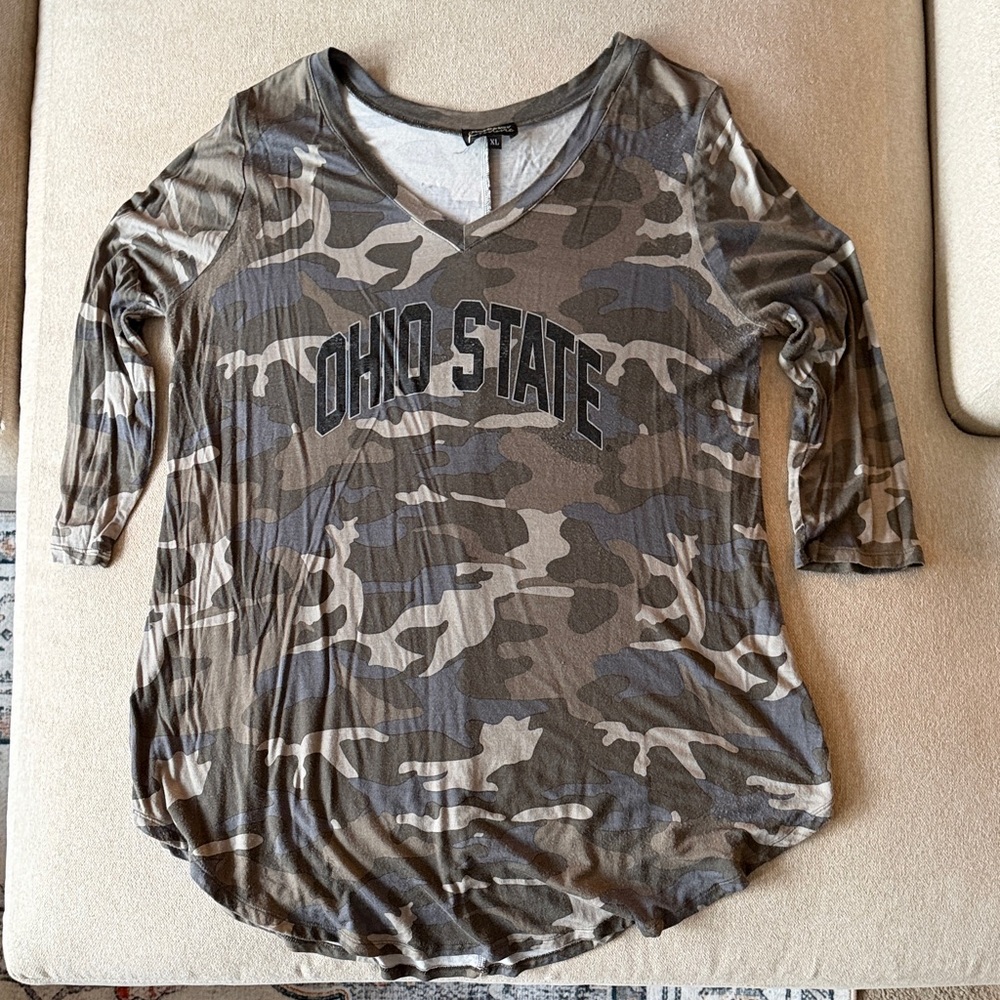 The Ohio State Camo V-Neck Women's Top - Size XL.
